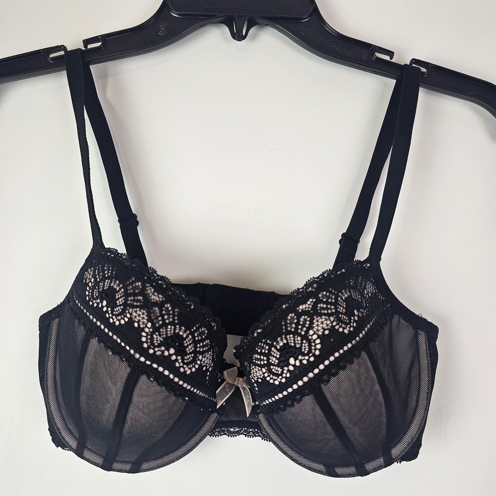 Adore Me Lace Bra Womens Size 34D Underwire Lace Overlay Romantic Mesh